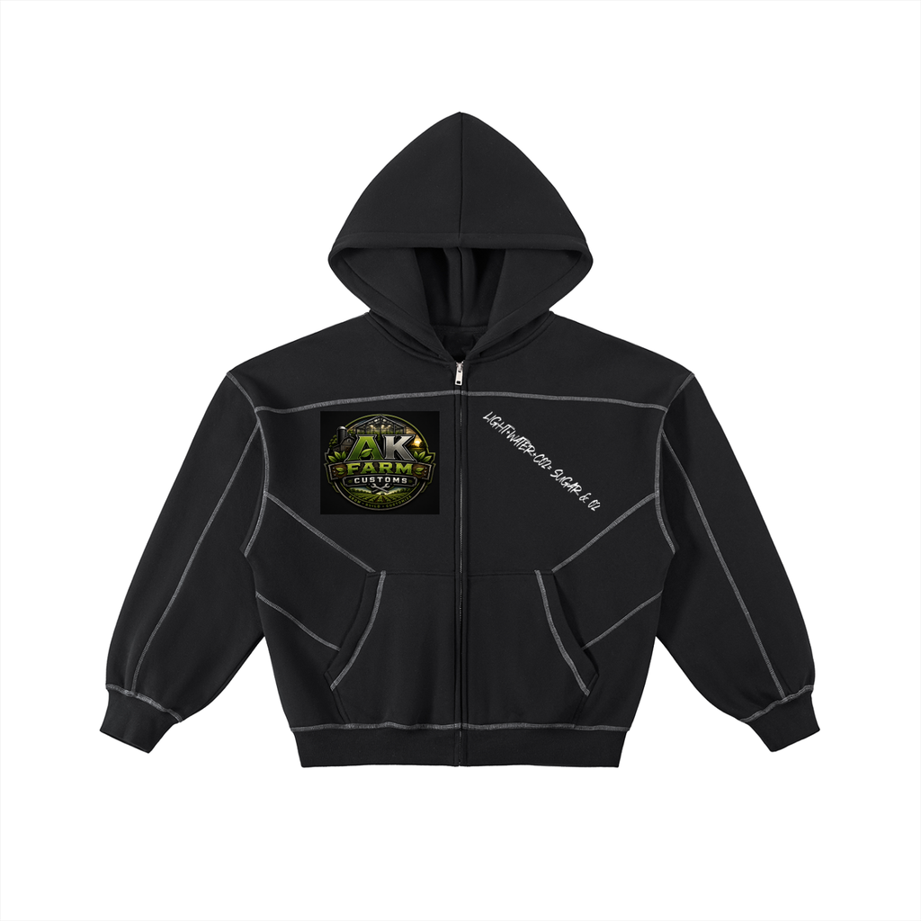 Contrast-Stitched Boxy Fleece Zip Hoodie