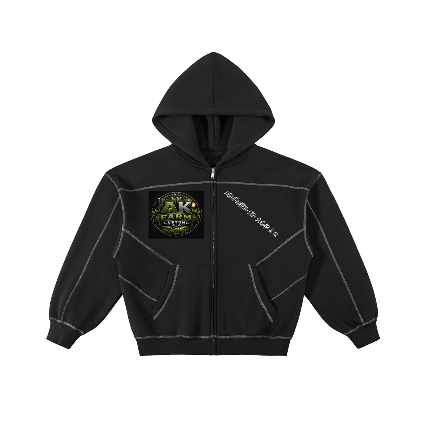 Contrast-Stitched Boxy Fleece Zip Hoodie