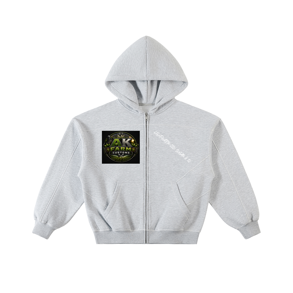 Contrast-Stitched Boxy Fleece Zip Hoodie