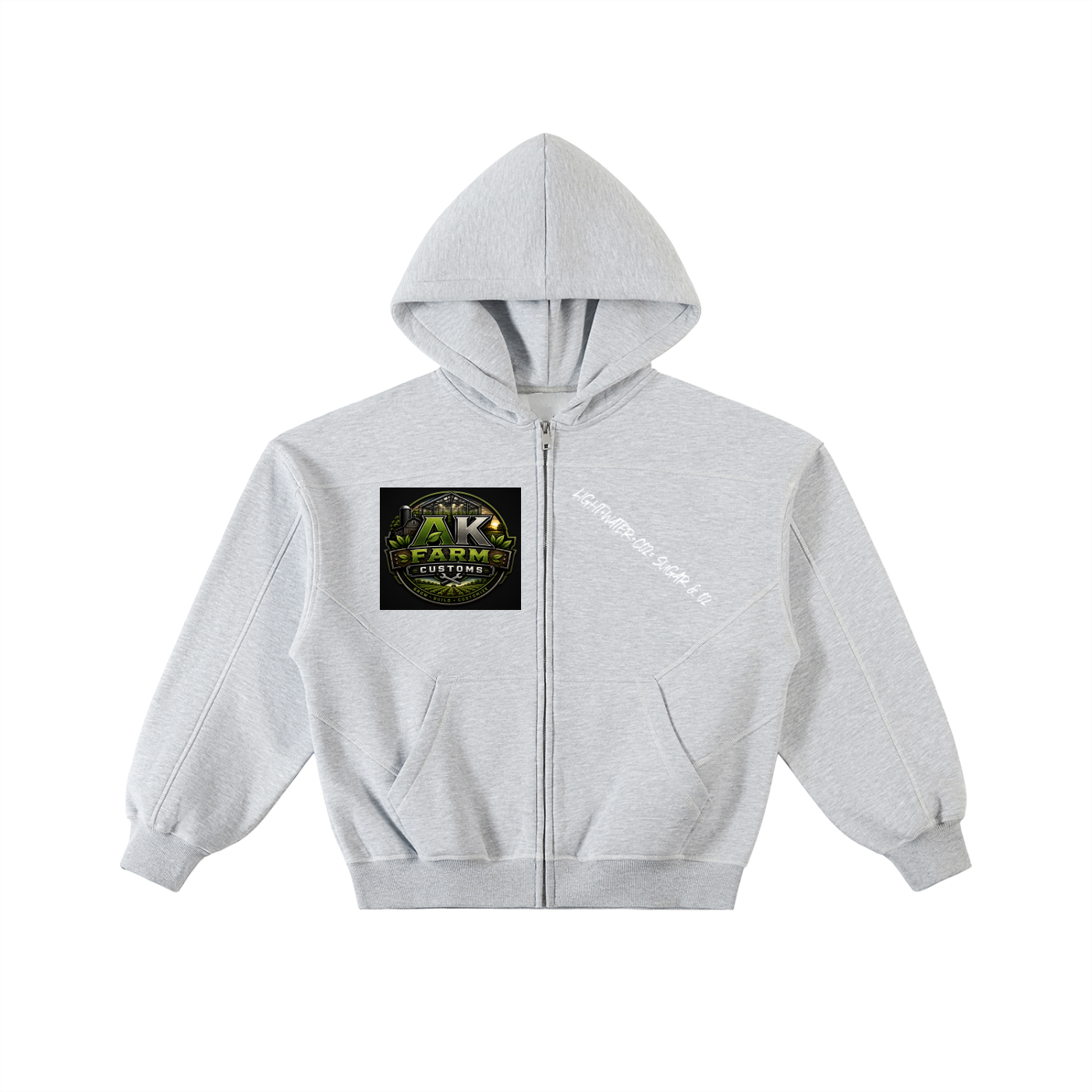 Contrast-Stitched Boxy Fleece Zip Hoodie