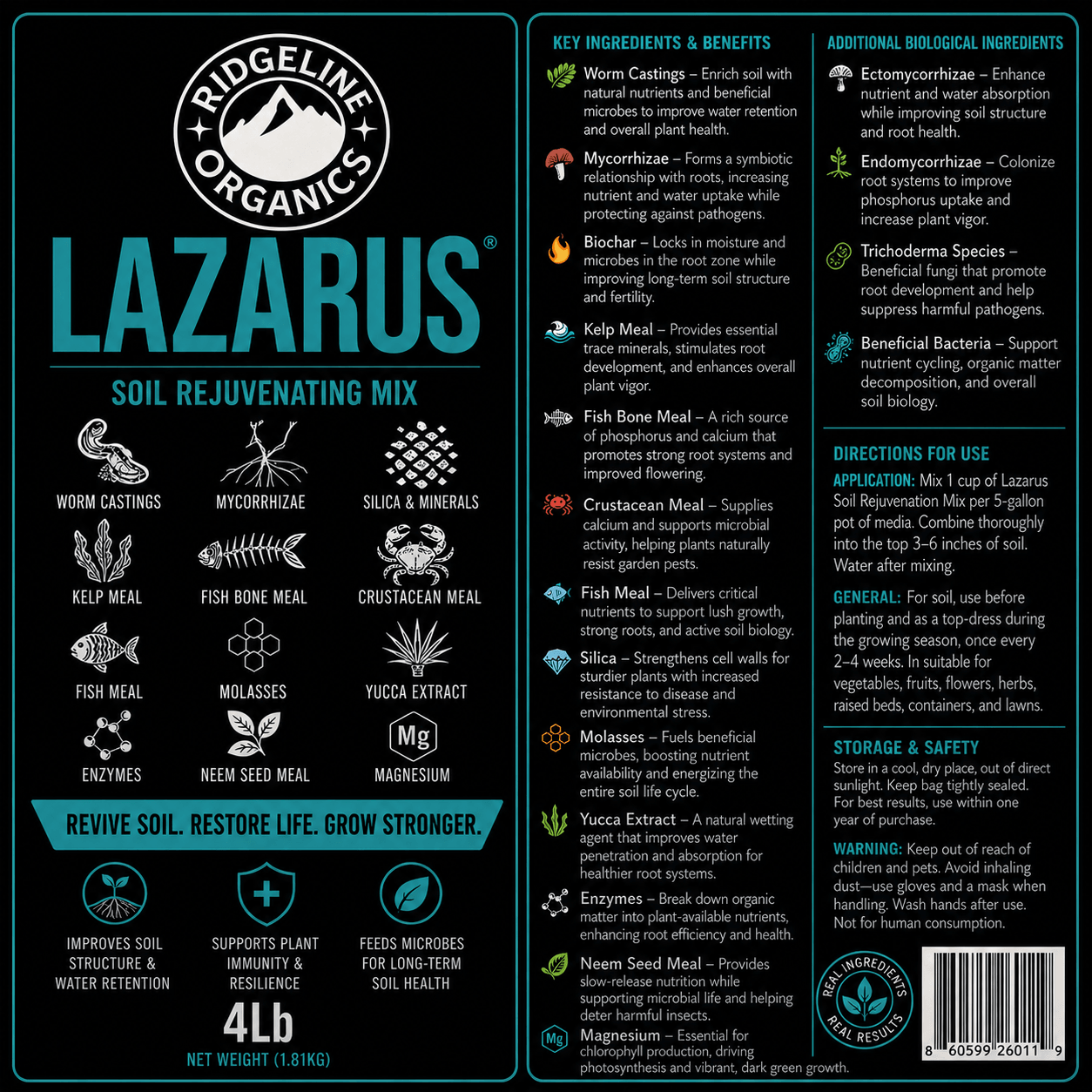 Ridgeline Organics Lazarus – Soil Rejuvenation & Conditioning Mix 4lb