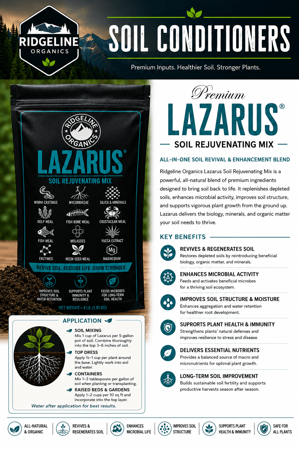 Ridgeline Organics Lazarus – Soil Rejuvenation & Conditioning Mix 4lb