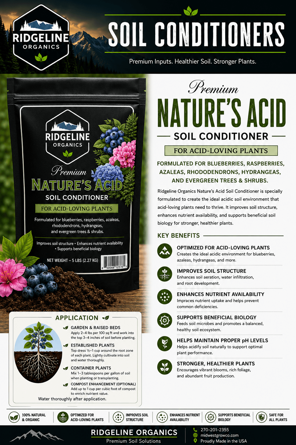 Ridgeline Organics Nature’s Acid — Soil Conditioner 5lb